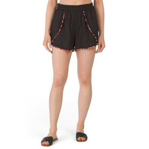 BCBGeneration Women's Linen Blend Front Overlap Shorts Size XXS Pom Pom Details - Picture 1 of 7